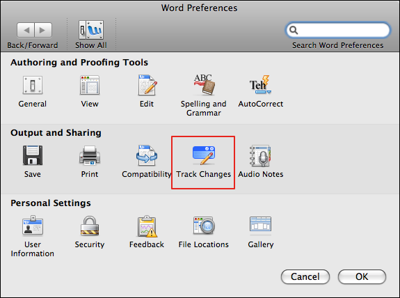 can i change the color of my track changes in word for mac 2016